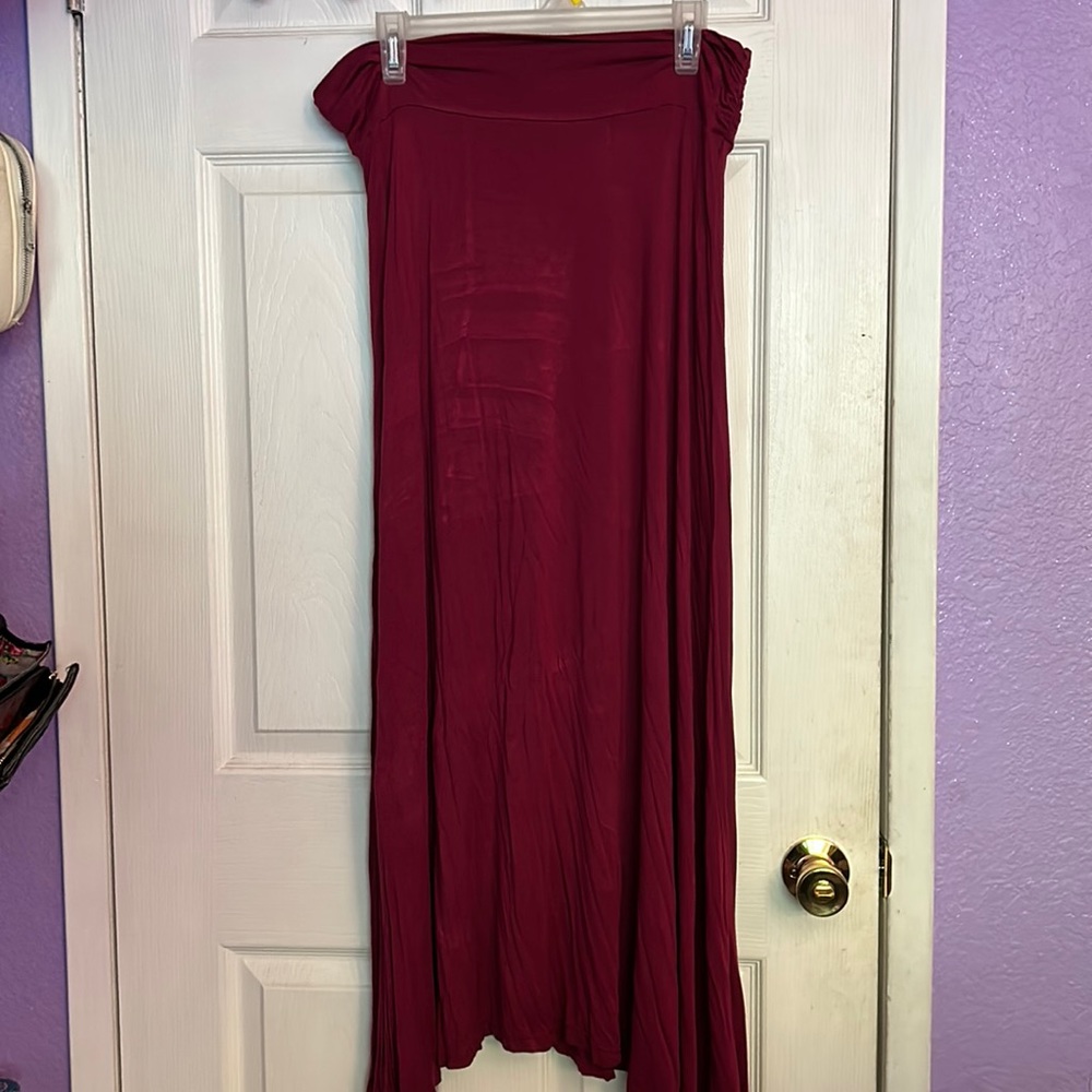 Floor length maroon skirt